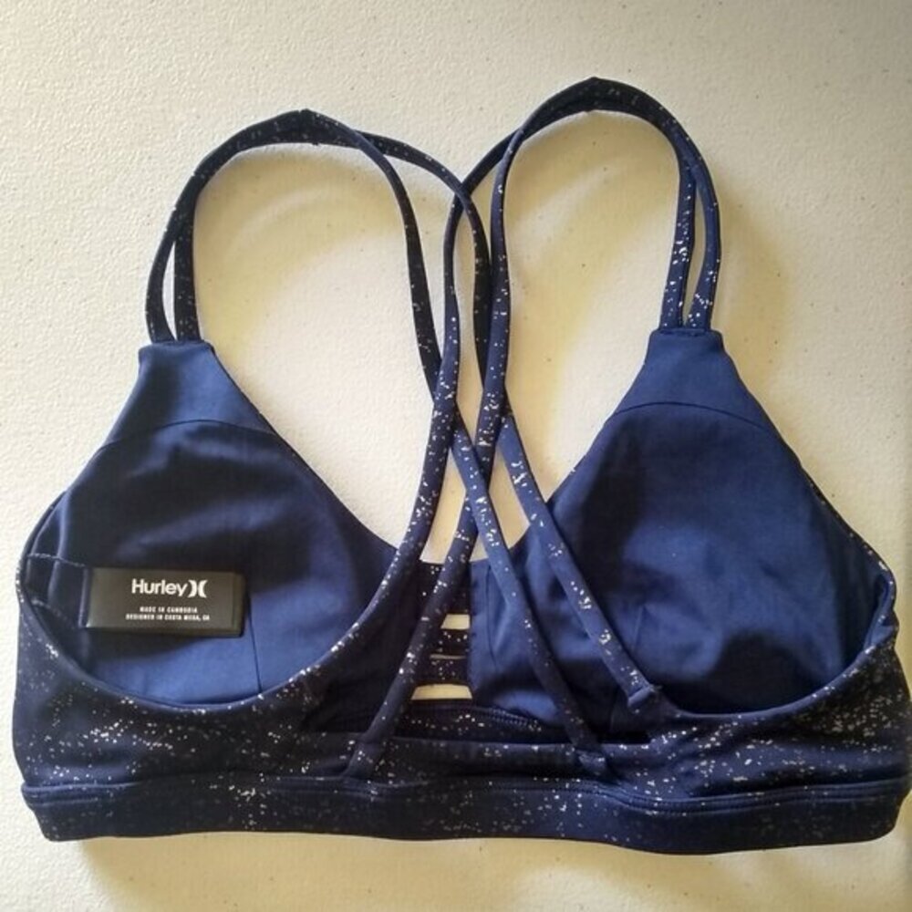 NEW!!! Hurley Woman's Max Luster Surf Bikini Top XS ~ Dark Blue w. Silver ~ $65 - Picture 7 of 15